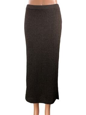 Zara Women's Brown Ribbed Knit Elastic Waist Straight Pencil Maxi Skirt Size S